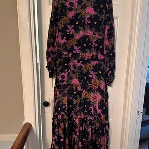 Oliphant Black and Pink Floral Long Sleeve Dress